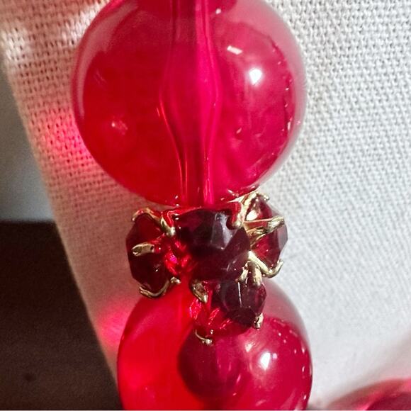 Kate Spade Ruby Red Lucite Necklace Beaded Bead Large Round Statement Maximalist - Picture 7 of 9